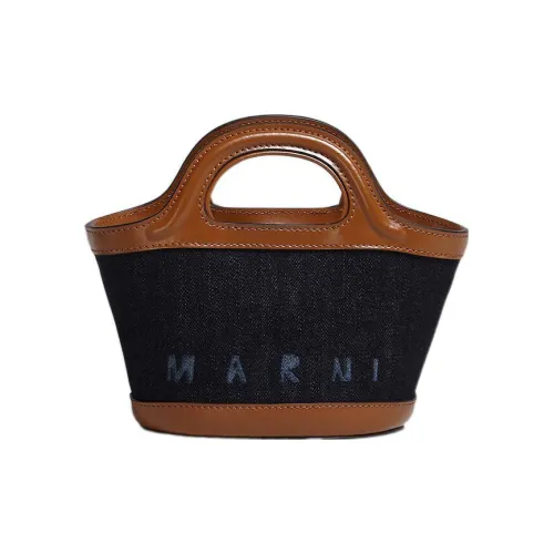 MARNI TROPICALIA Хлопок с кожаными вставками Ведрообразная сумка Сумка на одно плечо Мини Женская Синяя