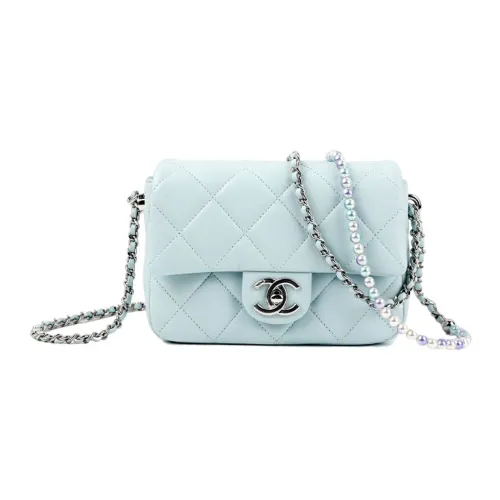 CHANEL Sheepskin Mini Square Flap Bag Shoulder Bag Women's Baby Blue