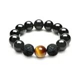 Браслет из бусин с золотым блеском, обсидиан, китайские благоприятные животные [Желтый Тигр Глаз]