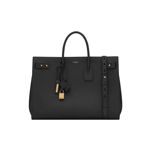 SAINT LAURENT SAC DE JOUR Рельефная Телячья Кожа Тоут Сумка Сумка для покупок Сумка Большая Женская Черная