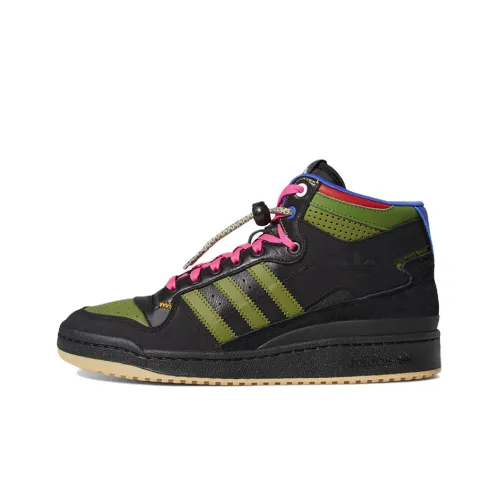 Hebru Brantley x Adidas Originals FORUM Износостойкий и Легкий MID Топ Скейтборд Кроссовки Unisex Черный Зеленый