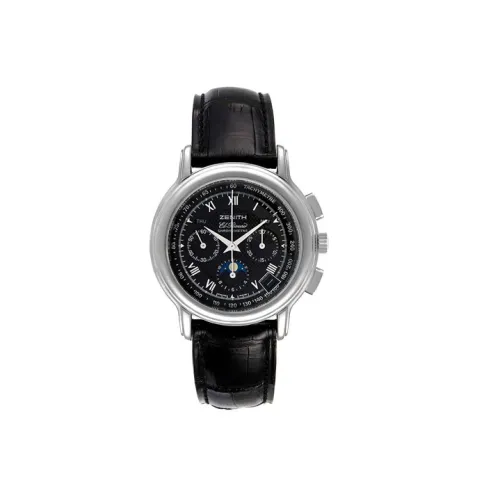 Зенит Автоматический Механический Часы Мужские 40 мм Черный Циферблат Корпус из Нержавеющей Стали Кожаный Ремешок