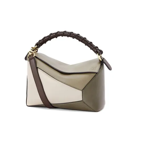 LOEWE Пазл Napa Голень Кожа Ручная Сумка через плечо Маленькая Женская Оливково-зеленая с Овсяным