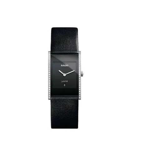 RADO Precision Ceramics Collection Кварцевый механизм Женские часы 23,5 мм Черный циферблат Корпус из нержавеющей стали Кожаный ремешок