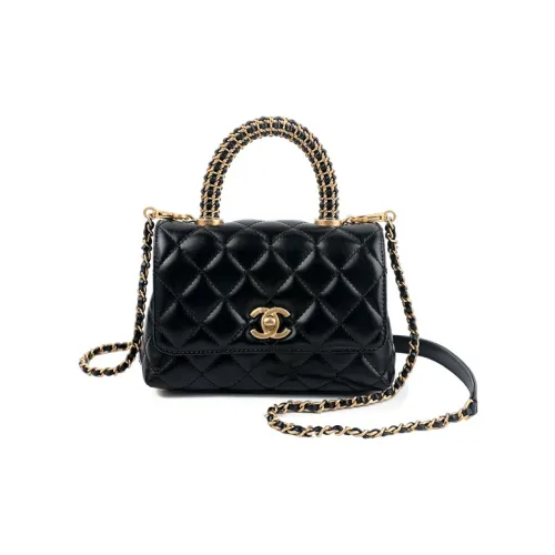 CHANEL Coco Handle Телячья кожа Сумка с клапаном Сумка с цепочкой Сумка через плечо Сумка для женщин Черный