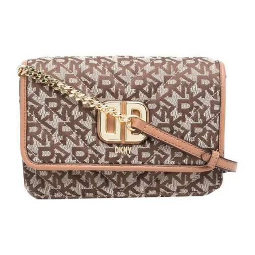 DKNY Сумка через плечо с вставками из кожи женская коричневая
