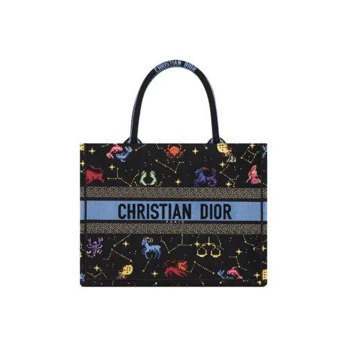 DIOR BookTote Вышивка Сумка-тоут Сумка для покупок Сумка через плечо Сумка среднего размера Женская Черная