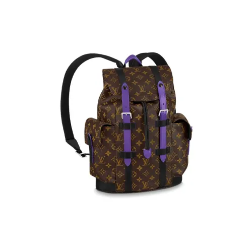 LOUIS VUITTON CHRISTOPHER Холст и кожа Рюкзак Маленький Мужской Коричневый Фиолетовый