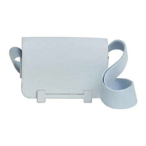 HERMES Geta Козья кожа Деревянные Сандалии Сумка Сумка через плечо Сумка на плечо Женская Пыльно-голубая