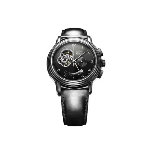 Зенит Автоматический Механический Часы Мужские 40 мм Синий Циферблат Корпус из Нержавеющей Стали Кожаный Ремешок