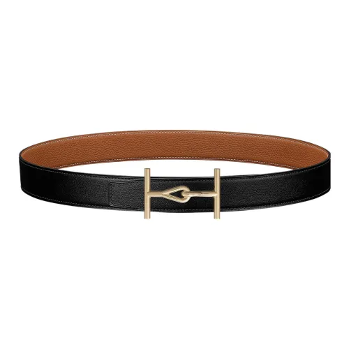 HERMES Togo Элегантный Золотой Пряжка Коровья кожа Togo Двойной Сided Кожа Ремень Мужской Ширина 3,2 см