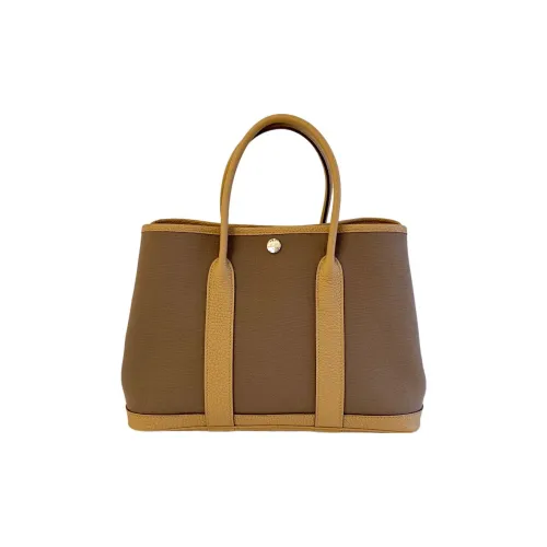 HERMES Garden Party Холст с кожей Сумка из холста Садовая Сумка Сумка 30 Унисекс Слоновой серый Цвет печенья