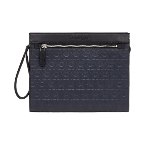 FERRAGAMO GANCINI Клатч из коровьей кожи для вечерних мероприятий стандартный мужской морской синий черный