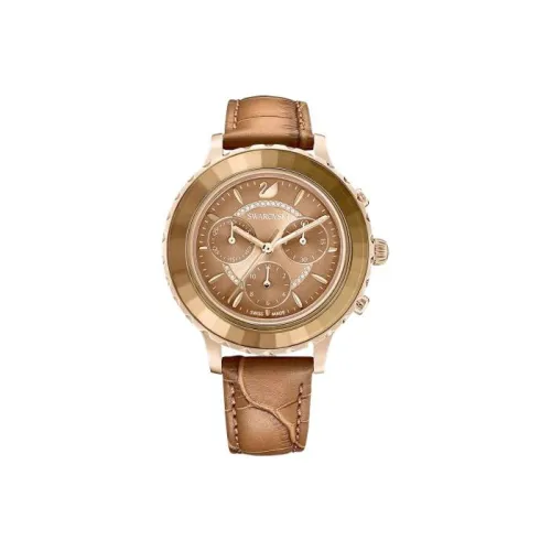 Swarovski Octea Lux Chrono Наручные часы Кварцевый механизм Кожаный ремешок Циферблат цвета кофе Женские часы