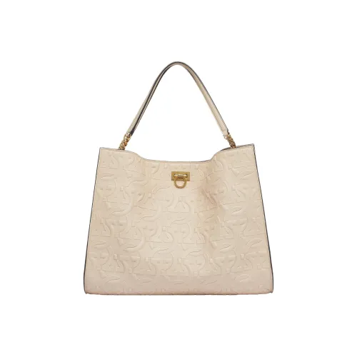 FERRAGAMO Trifolio Soft Calfskin Комбинированная Сумка Тоут Сумка Сумка для покупок Сумка Сумка через плечо Женская Экрю