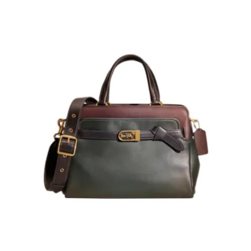 COACH Tate Дубленая кожа Сумка через плечо Сумка для рук Сумка через плечо Большая Женская Оливково-зеленая и Коричневая