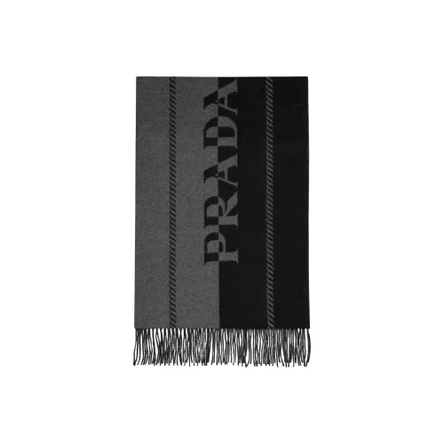 PRADA Шарфы из шерсти Wool Knit Черный/серый Унисекс