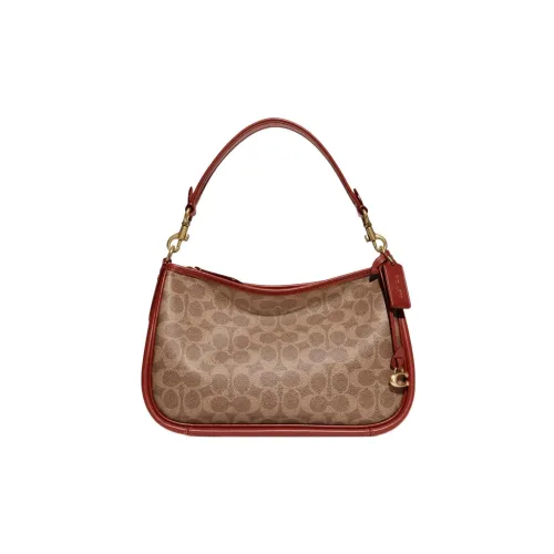 COACH Cary Покрытый холст с телячьей кожей сумка через плечо сумка на плечо большая женская коричневый