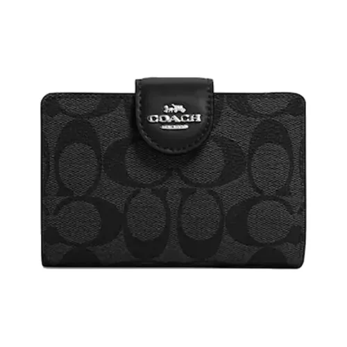 COACH Canvas с кожаными вставками держатель для карт кошелек для монет кошелек мини женский хаки и черный