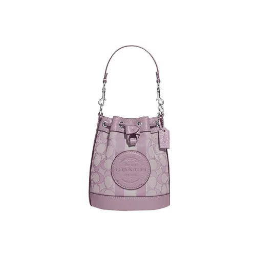 COACH Dempsey Ткань с кожей ведрообразная сумка сумка на одно плечо сумка через плечо мини женская сиреневый фиолетовый