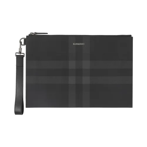Burberry Хлопок Телячья кожа с отделкой Сумка для хранения Клатч Большой Мужской Угольный серый