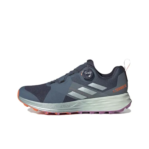 adidas Terrex Два BOA Бег по тропам Устойчивые к абразиву Низкие Кроссовки для бега Мужские Синие Оранжевые
