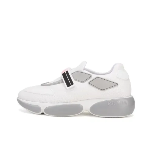 PRADA Дышащий Низкий Топ Повседневная Обувь Женская Белая Серебристо-Серый