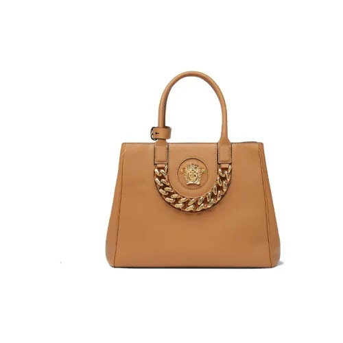 VERSACE La Medusa Grained Телячья кожа Тоут Сумка Сумка для покупок Сумка через плечо Сумка среднего размера Женская Коричневая