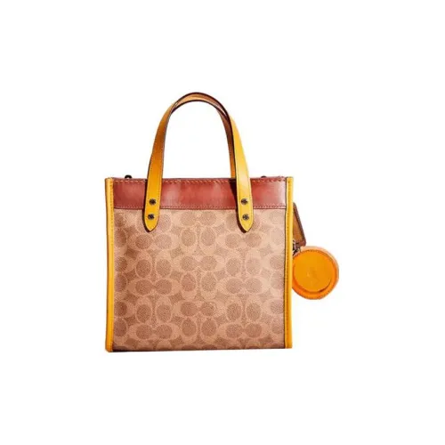 COACH Field Покрытый холст Пэчворк Утонченный Кожа Сумка Маленькая Женская Монограмма Коричневый