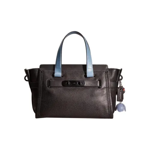 COACH Swagger Кожа Тоут Сумка Сумка для покупок Сумка Сумка через плечо Сумка через плечо Большая Женская Черная