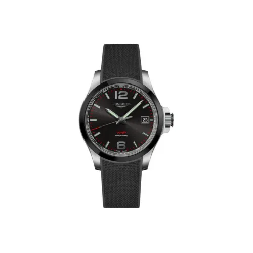 LONGINES Comcast Collection Кварцевый механизм Мужские часы 41 мм Черный циферблат Керамические корпуса для часов Резиновый ремешок