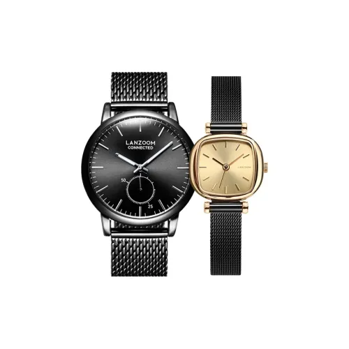 LANZOOM Couple Watch 1 пара Роскошный кварцевый механизм Унисекс Часы на запястье Черный циферблат Regen12+Bremen01