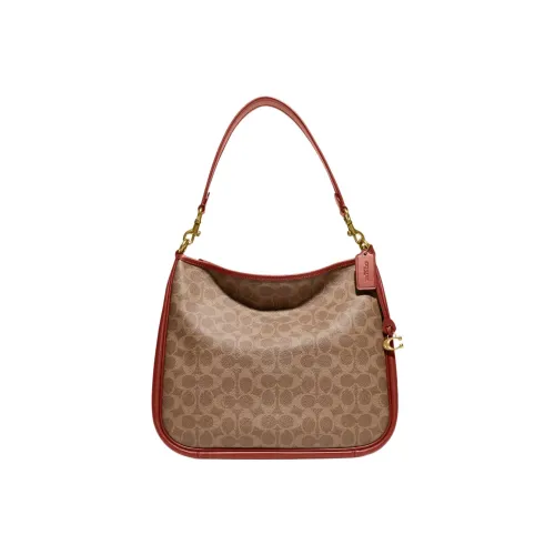 COACH Cary Покрытый холст с телячьей кожей сумка через плечо сумка на плечо большая женская красный коричневый