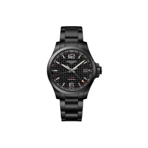 LONGINES Comcast V.H.P Series Кварцевый механизм Мужские часы 41 мм Черный циферблат PVD покрытие Корпус часов PVD покрытие Ремешок