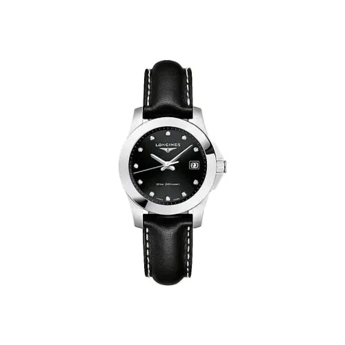 LONGINES Comcast Collection Кварцевый механизм Женские часы 29,5 мм Черный циферблат Корпус из нержавеющей стали Кожаный ремешок