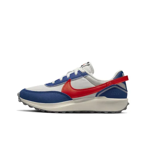 Nike Waffle Debut Swoosh Shock Absorbers Slip Resistant Abrasion Resistant Low Top Casual Men's White Blue Red Найк Waffle Debut Swoosh Shock Absorbers Противоскользящий Устойчивый к истиранию Низкий Топ Повседневный Мужской Белый Синий Красный