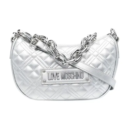 MOSCHINO ПУ (полиуретан) Тоут Сумка Сумка для покупок Портативная Сумка через плечо Сумка через плечо Женская Серебряная