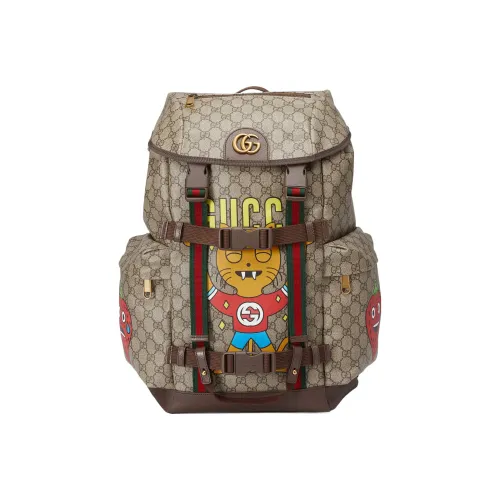 GUCCI Canvas с кожаными вставками рюкзак стандартный мужской цвет эбеновое дерево