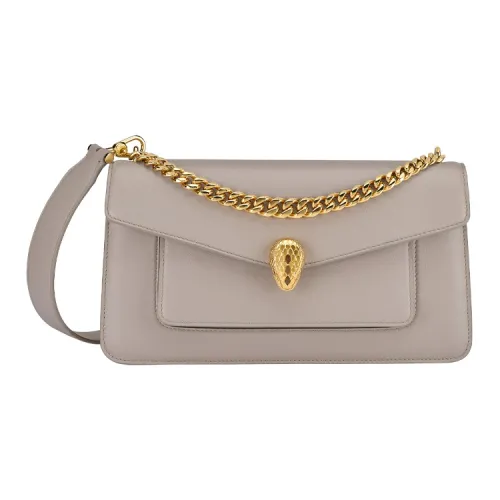 BVLGARI Serpenti East-West Maxi Chain Сумка На Плечо Кожа Теленка Туманного Опалово-серого Цвета С Узором Metropolitan