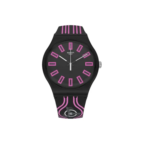 Swatch Quartz Механизм Унисекс Часы 41 мм Черный Циферблат Пластиковый Корпус Часы Силиконовый Ремешок