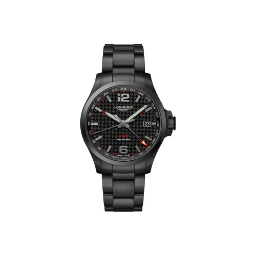 LONGINES Comcast Collection Кварцевый механизм Мужские часы 43 мм Черный циферблат PVD покрытие Корпус часов PVD покрытие Ремешок