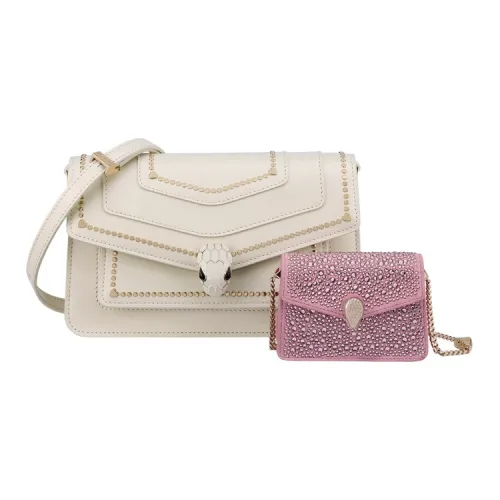 BVLGARI Serpenti Forever Телячья кожа Сумка с цепочкой Сумка через плечо Женская Белая Розовая