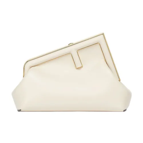 FENDI First Lambskin One Shoulder Crossbody Clutch Small Women's White