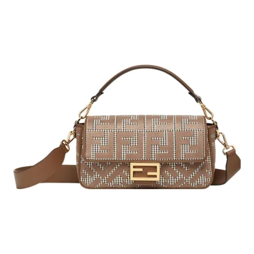 FENDI Baguette Ткань с коровьей кожей сумка-багет портативная сумка через плечо средний размер женская коричневый