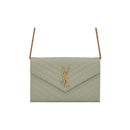 SAINT LAURENT Кошелек из телячьей кожи сумка через плечо женская светлый шалфейно-зеленый
