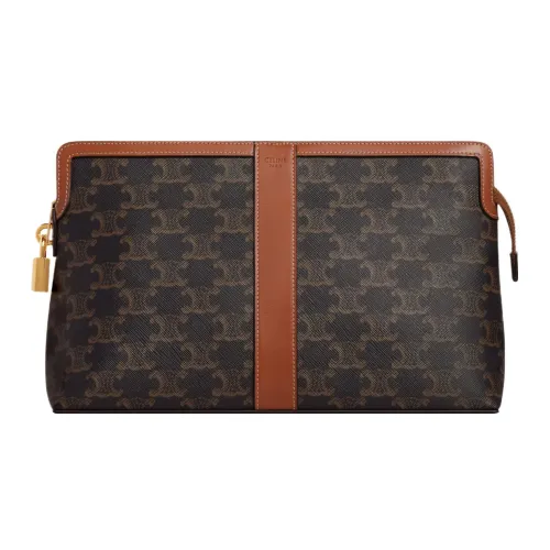 CELINE Triomphe Кожаная отделка Сумка для туалетных принадлежностей Женская Рыжевато-коричневый