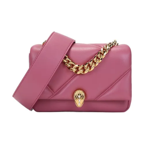 BVLGARI Serpenti Cabochon Телячья кожа Клатч Ручная сумка Сумка через плечо Мини Женская Светло-розовый Кварц Розовый