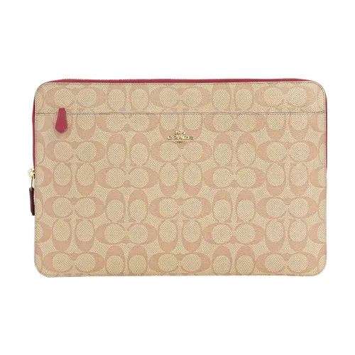 COACH Холст с покрытием и гладкая кожа Чехол для ноутбука Сумка Большая Женская Монограмма Коричневый