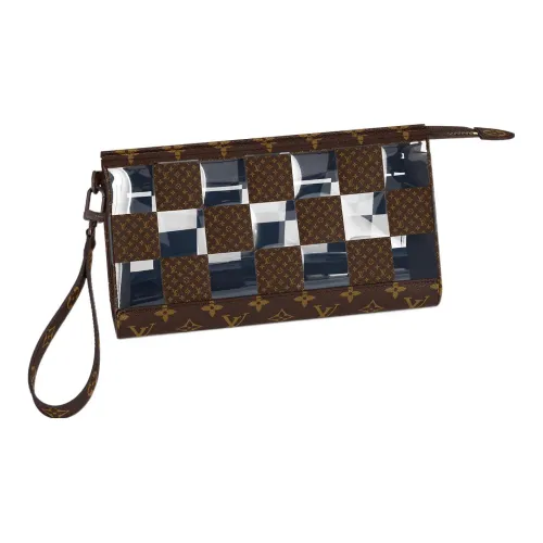 LOUIS VUITTON Standing Printed Покрытый холст Кошелек Клатч Мужской Коричневый