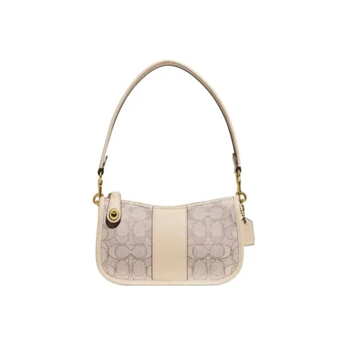 COACH Swinger ICONIC Жаккард с Дубленая кожа Маленькая сумка Сумка на плечо Сумка Маленькая Женская Цвет Слоновая кость